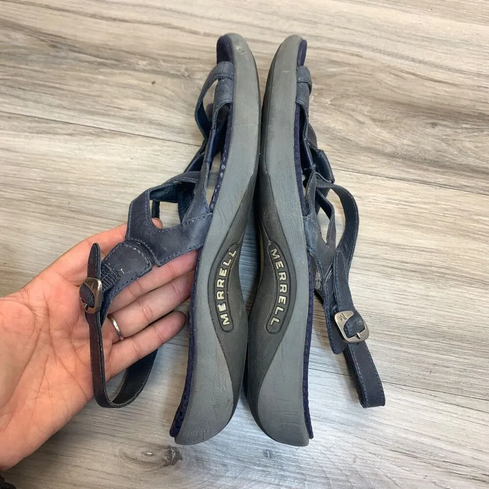 Womens Size 9 Merrell Agave Navy Leather Sandals Strappy Slingback Ankle Outdoor - Picture 2 of 11